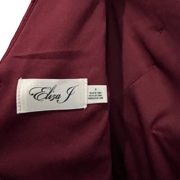 Eliza J Sequined Gown Dress Cranberry Red Christmas Women Size 8 Long Sleeve - Picture 5 of 14